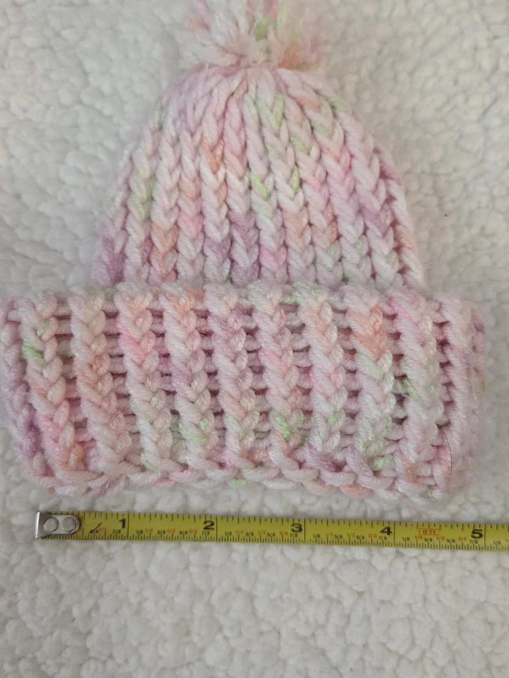 Handmade Chunky Knit Baby Beanie Hat  Pom Pom Light Pink Speckled Purple Orange
